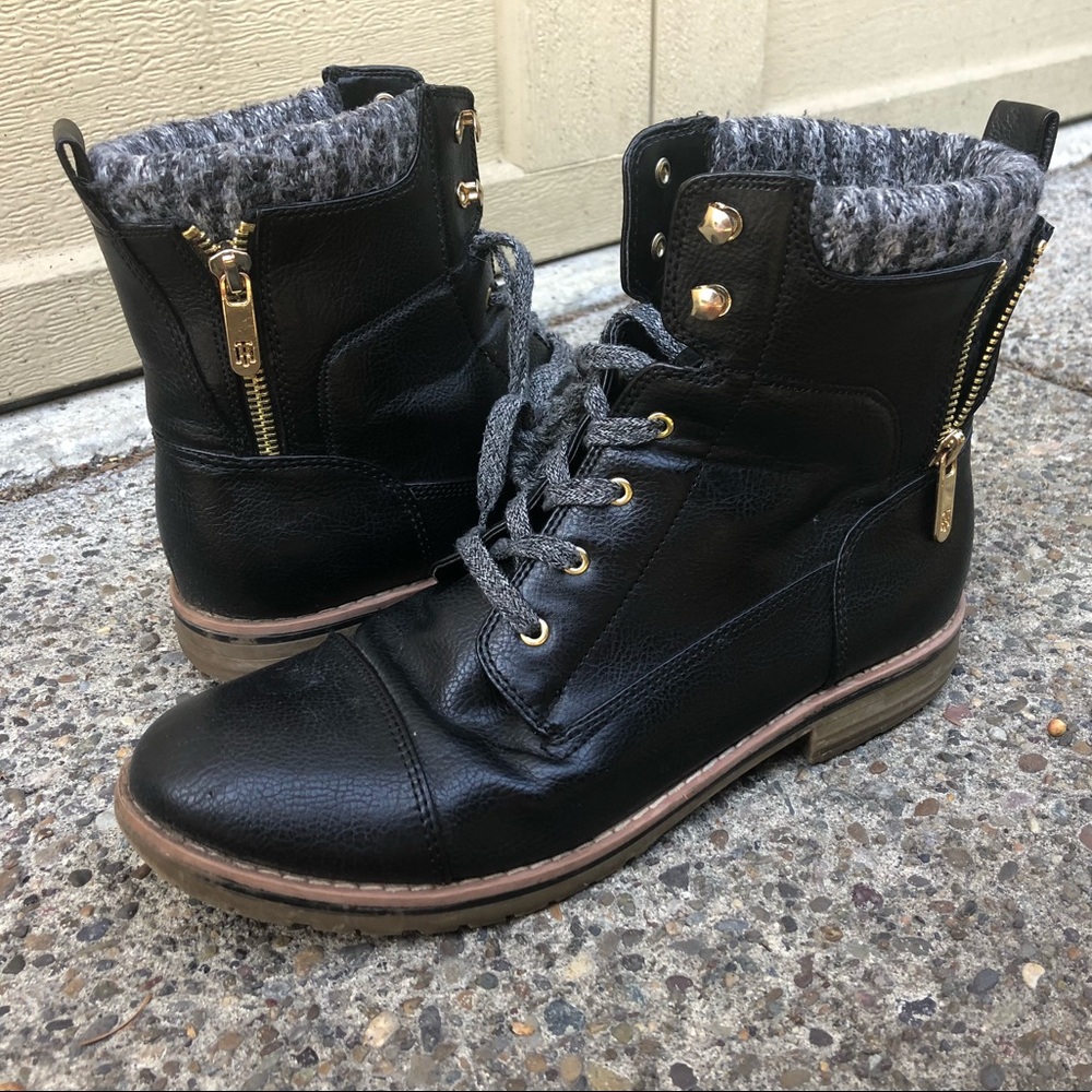 Black Lace-Up Boots for Winter, Rain (side zipper)